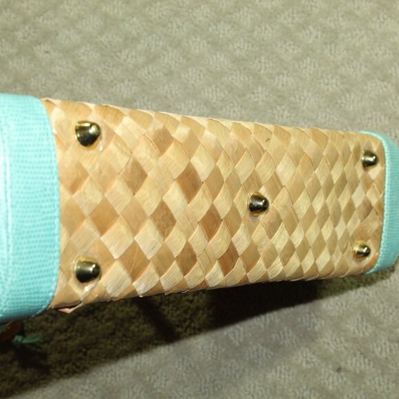 Maggi B Natural Straw & Aqua Blue Edging And Handles Handbag - Picture 5 of 15